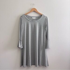 Thyme & Honey Gray & White Striped Bell Sleeve Dress NWT